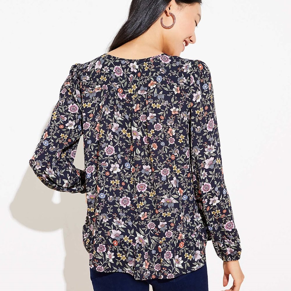 LOFT Women's NWT Floral Ruffle Tie Neck Blouse - Picture 3 of 3